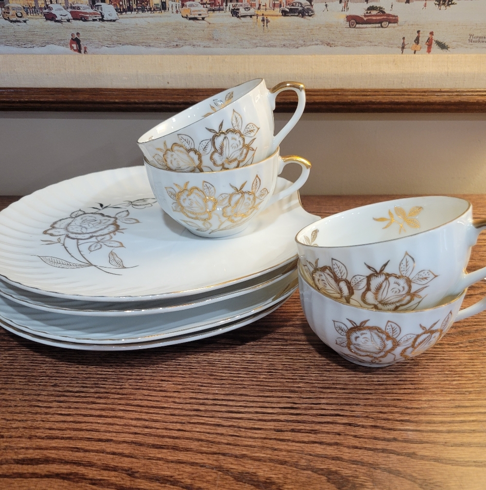 Vintage Lipper & Mann Gold Floral Tea Set – 8 Pieces – Made in Japan